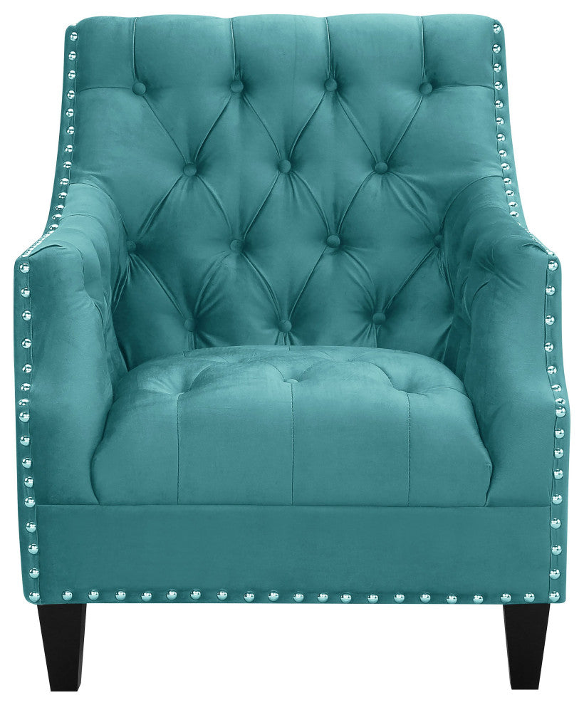 Norway Tufted Accent Chair with Nailhead Trim, Teal