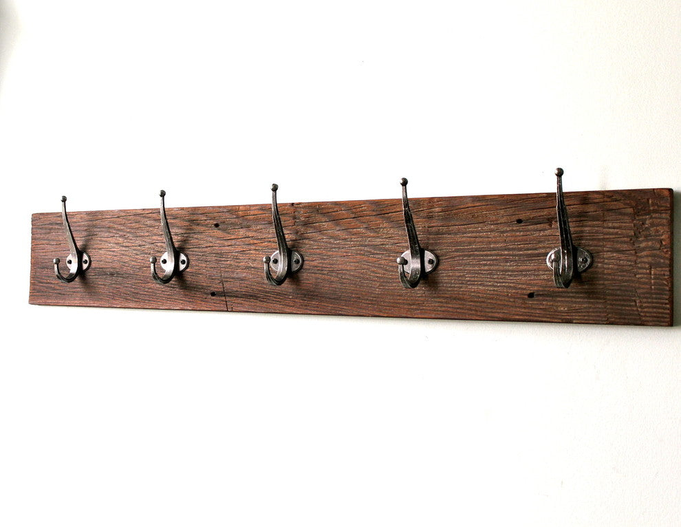 5-Hooks Reclaimed Barn Wood Coat Rack, 36"