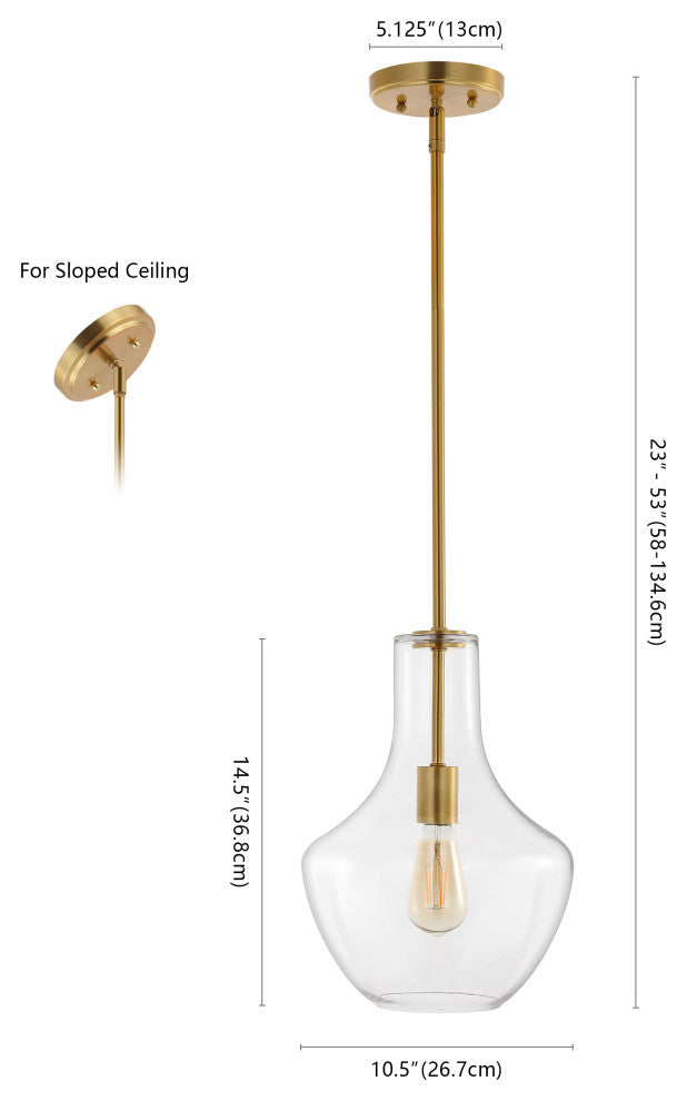 Watts 10.5" Glass, Metal LED Pendant, Brass Gold/Clear, Width: 10.5"