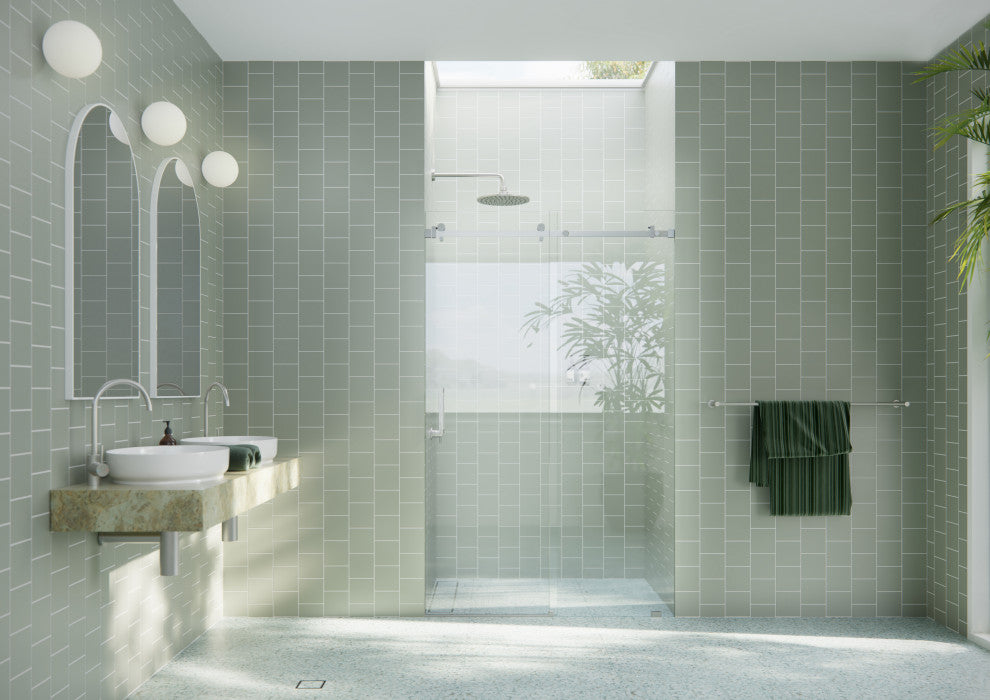 44-48"x78" Frameless Sliding Shower Door With Square Hardware, Brushed Nickel