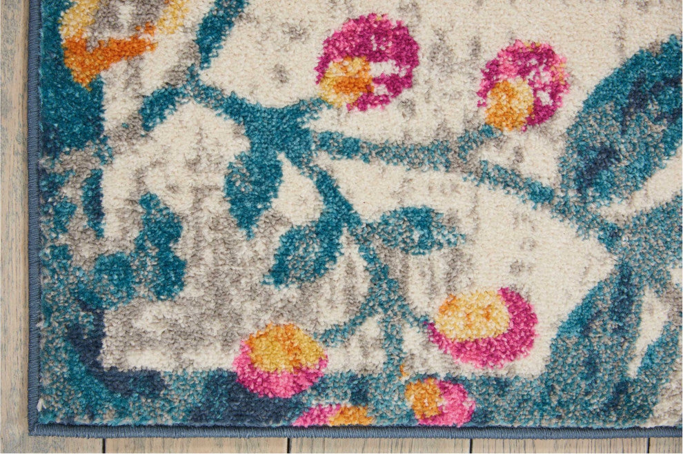 5' X 7' Ivory Floral Dhurrie Area Rug