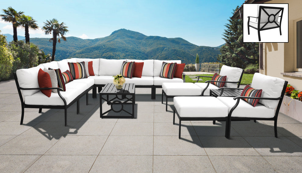 kathy ireland Madison Ave. 13 Piece Aluminum Patio Furniture Set 13a, Alabaster