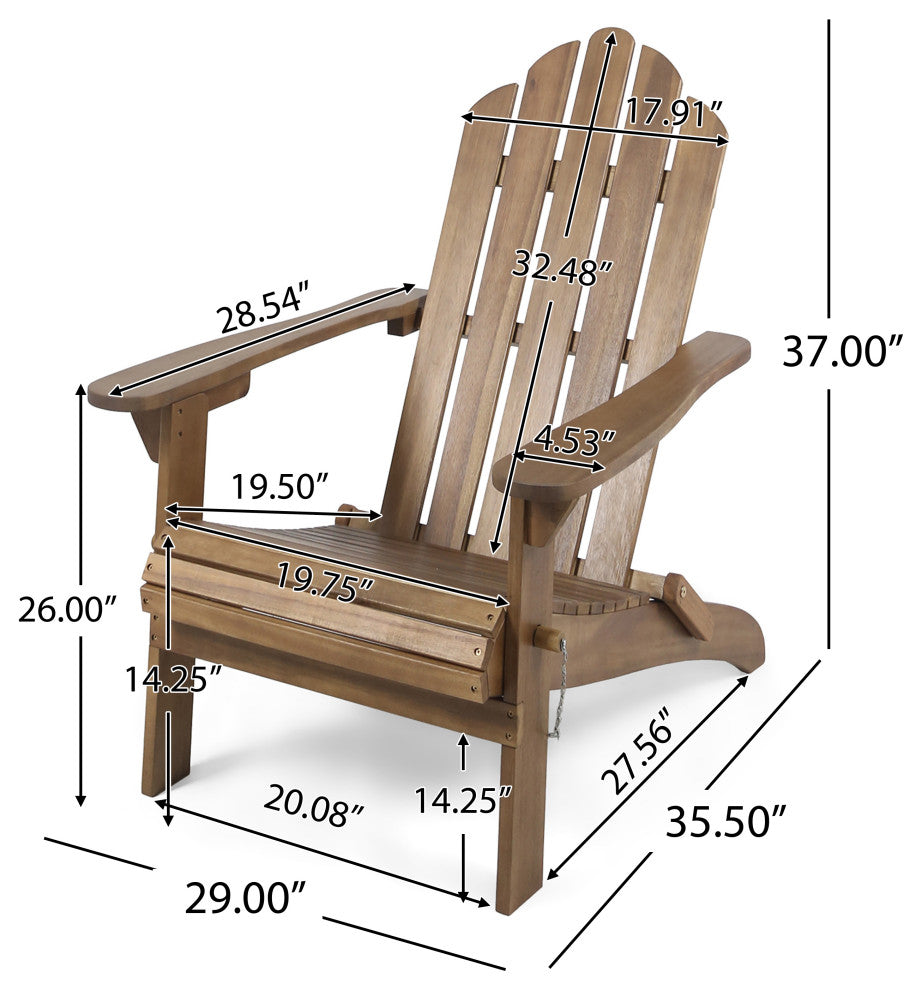 Cara Outdoor Foldable Adirondack Chairs, Set of 2, Dark Brown
