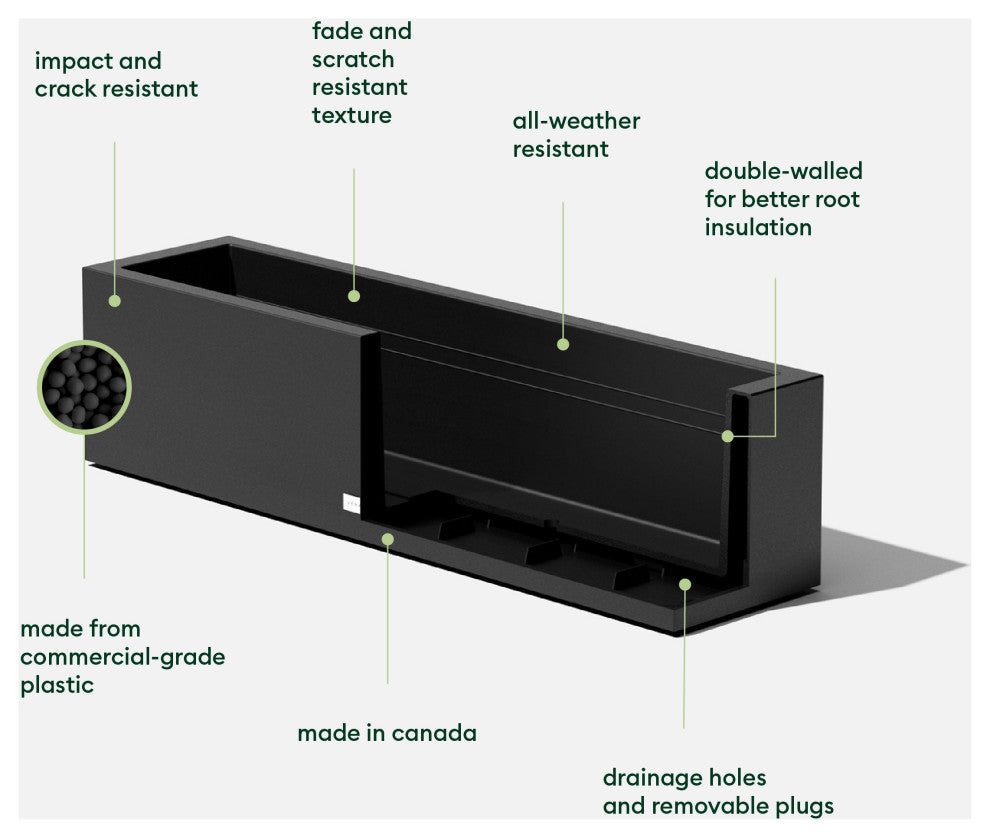 Veradek Block Series Trough 36" Planter, Black