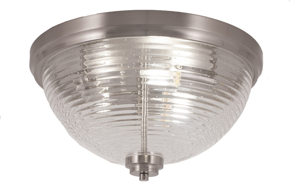 16" 3-Light Flush Mount Light, Brushed Nickel/Ribbed Clear Bubble