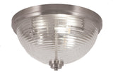 16" 3-Light Flush Mount Light, Brushed Nickel/Ribbed Clear Bubble