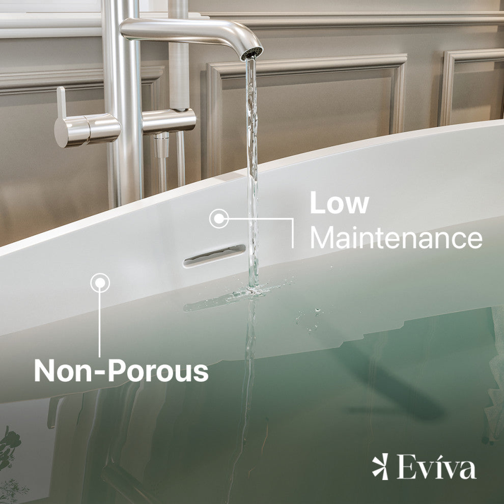 Eviva Cloud 63" Matte White Oval Solid Surface Freestanding Bathtub