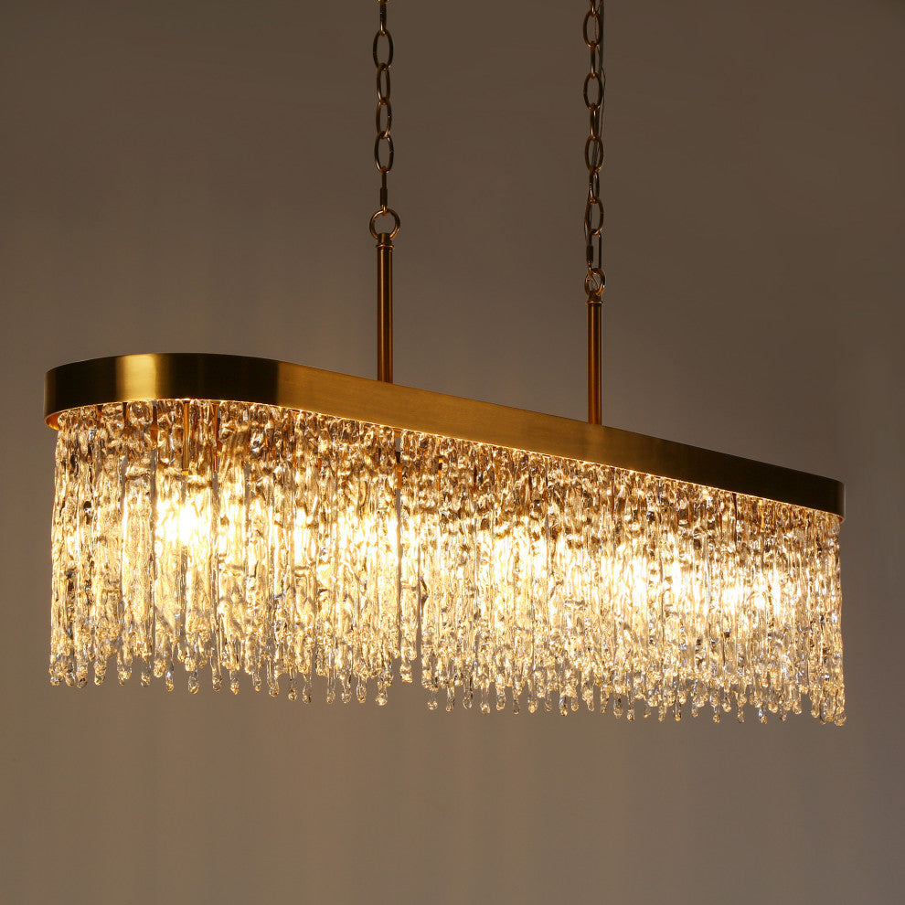 LNC Ardanidula 5-Light 43.3" Modern Rectangle LED Kitchen Island Light, Gold