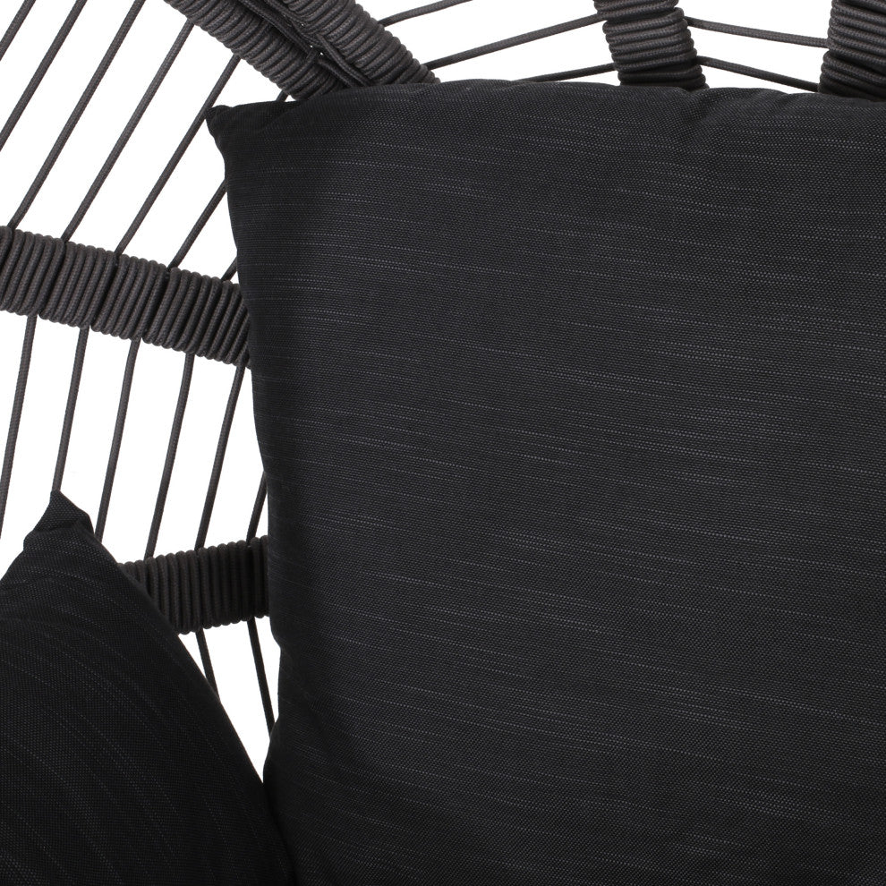Ansonia Outdoor Rope Weave Hanging Chair With Stand, Gray + Black