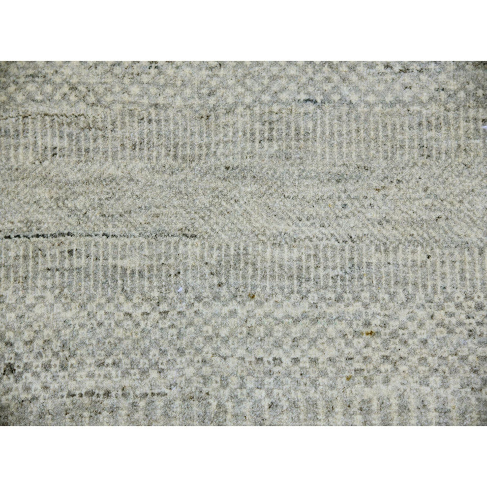 Gray Undyed 100% Wool Modern Grass Design Hand Knotted Square Rug, 9'11"x10'