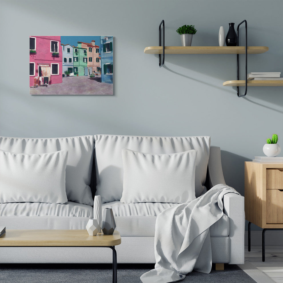 Colorful Town Landscape Painting, 24"x30"