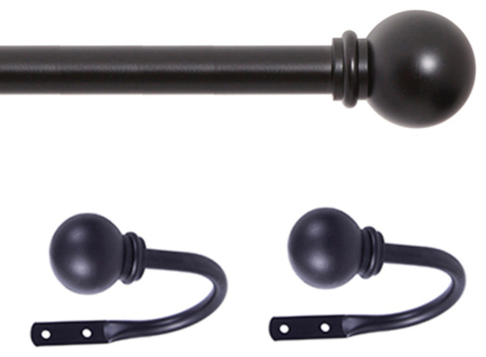 Kenney Chelsea 5/8 Decorative Curtain Rod & Holdback Set, Black, 48-86