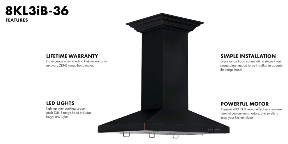 ZLINE 36" Designer Series Oil-Rubbed Bronze Island Mount Range Hood