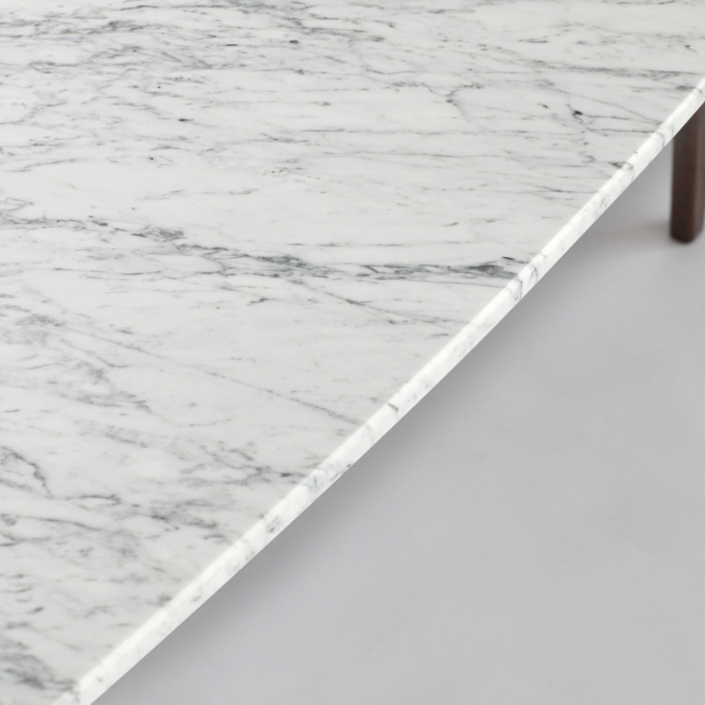 Laura 43" Rectangular Italian Carrara White Marble Coffee Table with Oak Shelf,