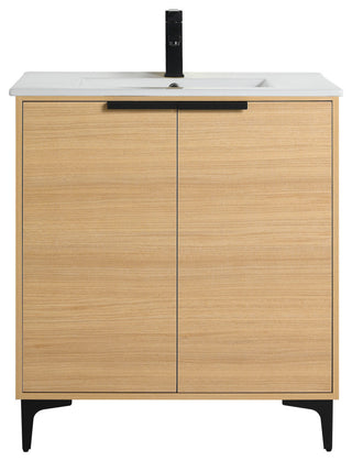 Wilmington Bath Vanity, Natural Oak, 30 Inch, Black Hardware