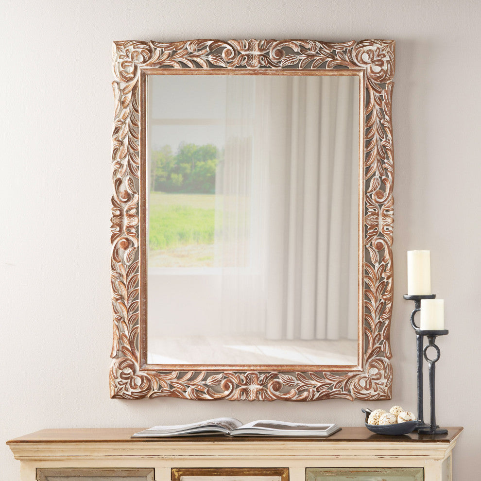Paula Traditional Mirror With Floral Carved Frame
