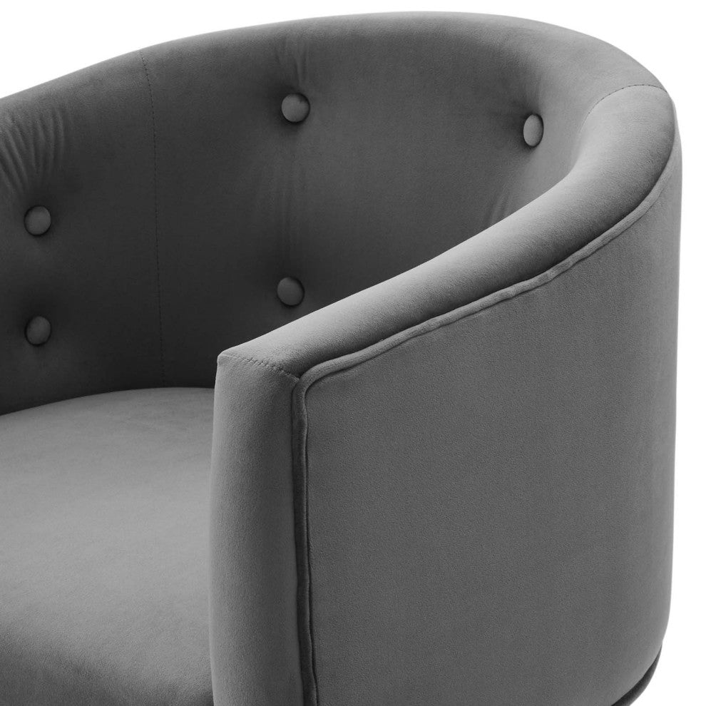 Tufted Accent Chair, Set of 2, Velvet, Metal, Gray, Modern, Lounge