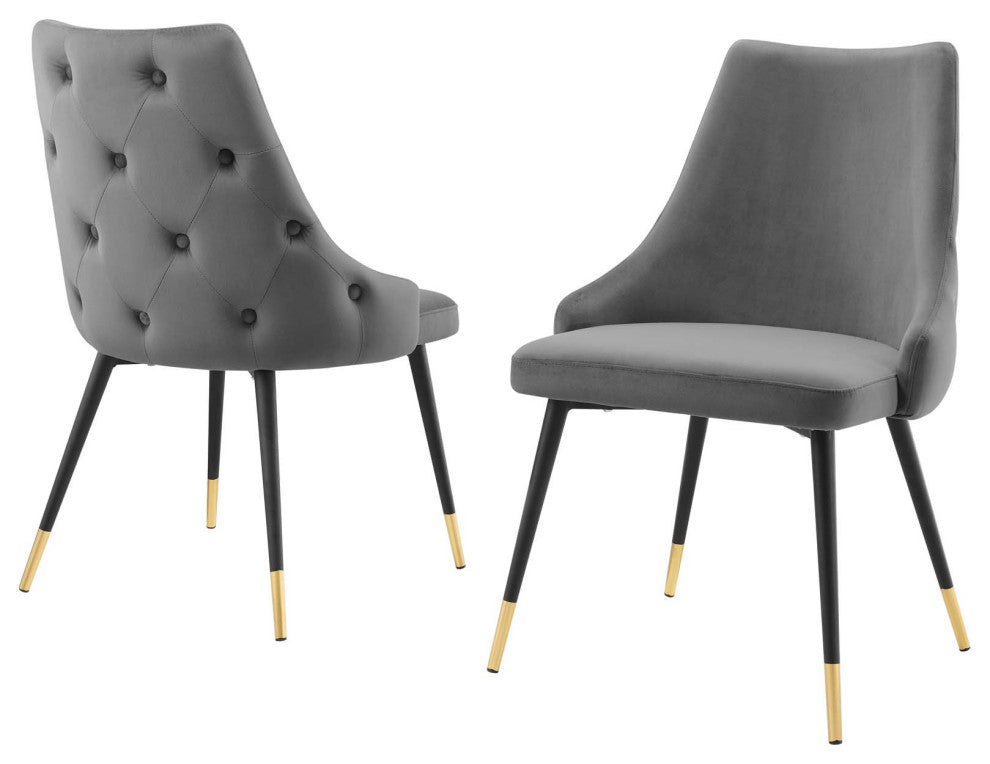 Side Dining Chair, Set of 2, Velvet, Gray, Modern, Cafe Bistro Restaurant