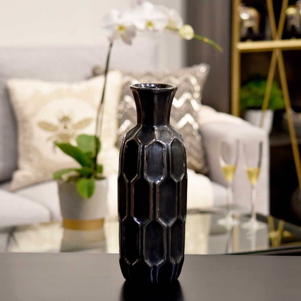 Duran Ceramic Vase, Silver, 14"