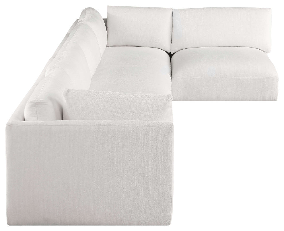 Ease Fabric Upholstered L-Shaped Modular Sectional, Cream, 5 Piece: 2 Corner, 3 Armless