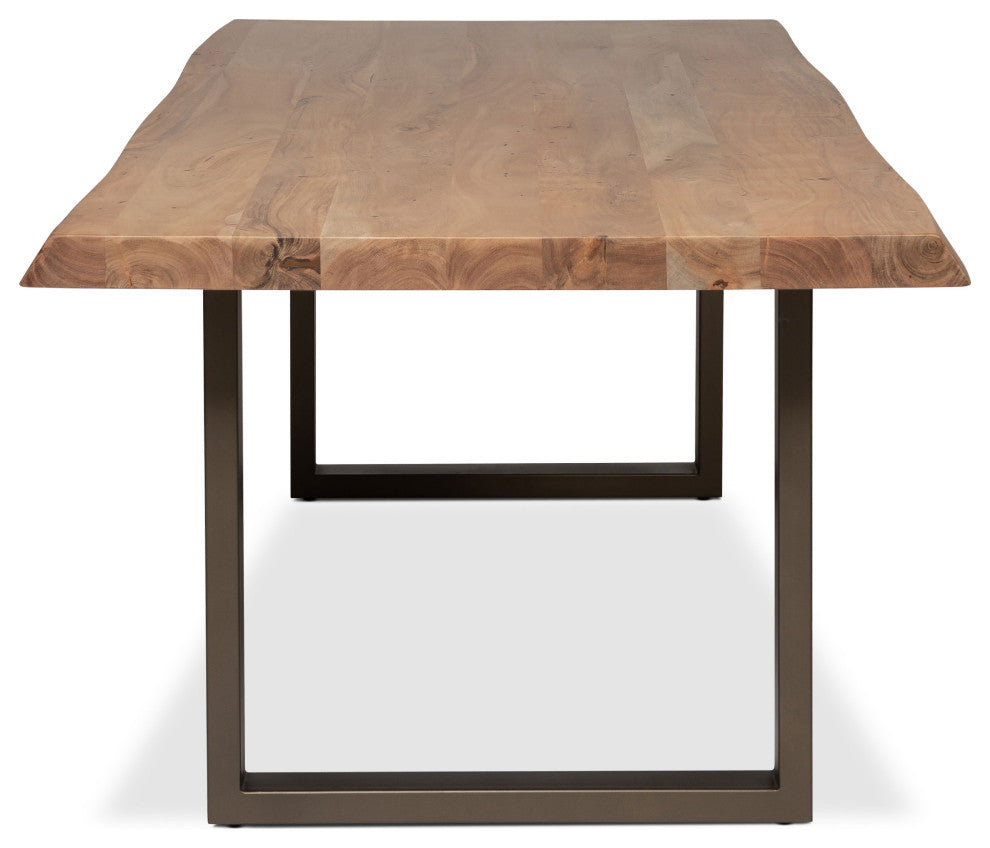 Brooks Dining Table, U Base, 40"x116", Teak Top, Brass Base