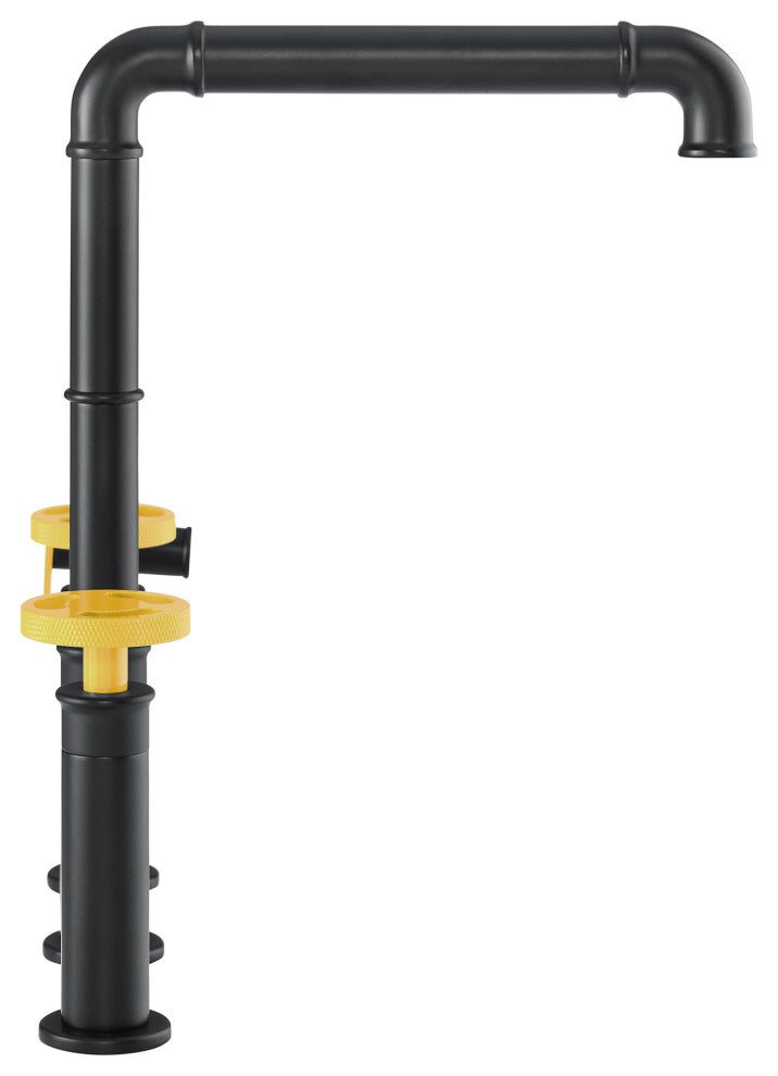 Avallon Pro Widespread Kitchen Faucet With Side Sprayer, Matte Black/Yellow