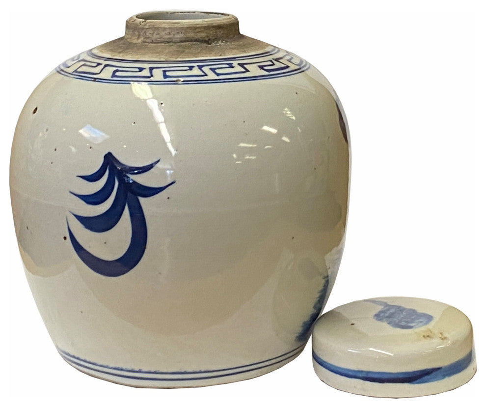 Chinese Blue White Ceramic Kirin Kid Graphic Ginger Jar Hws1862