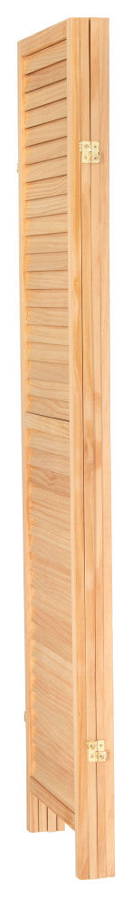6' Tall Wooden Louvered Room, Natural, 4 Panel