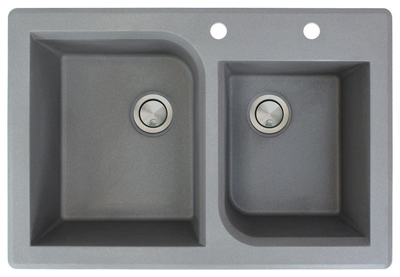 Radius 33" silQ Granite Drop-in Double Bowl Kitchen Sink with 2 Holes in Grey