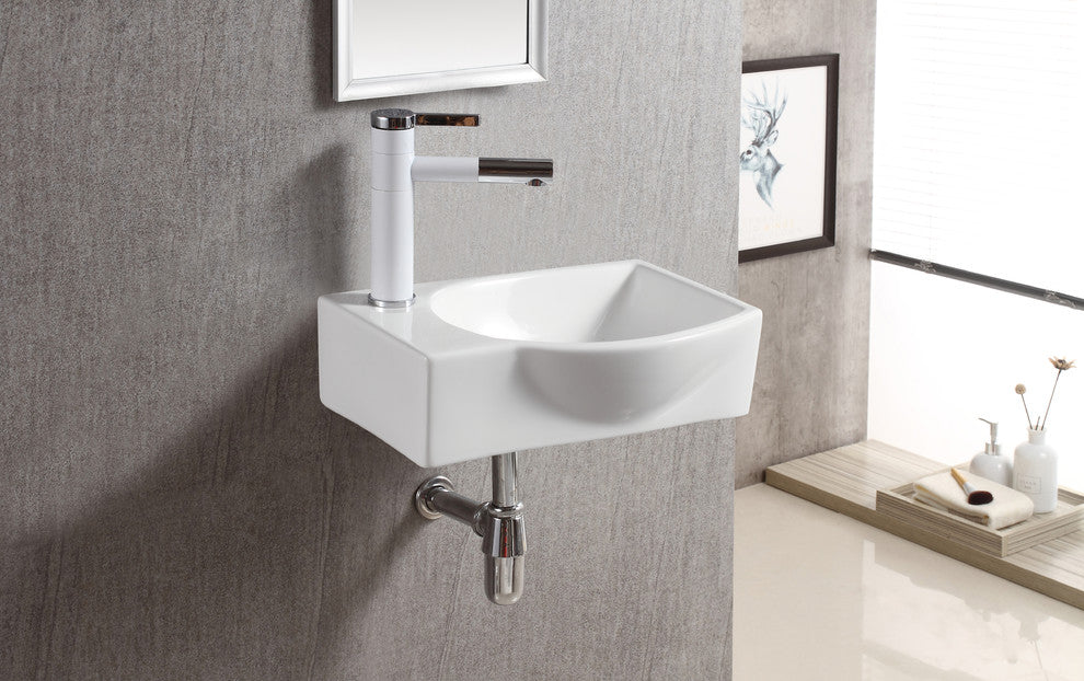 ELANTI EC1805-R Porcelain Wall-Mounted Sink, Right-Facing, White