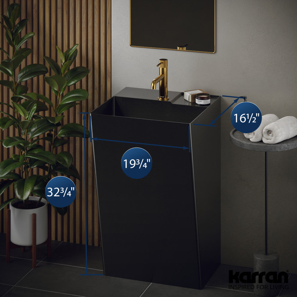 Karran Cinox Stainless Steel Rectangular Pedestal Sink, Gunmetal Grey