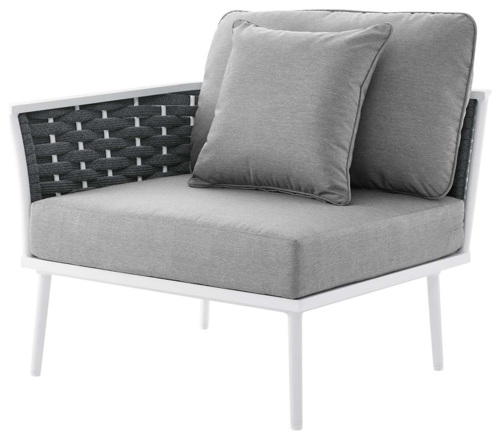 Sectional Sofa Table Set, White Gray, Aluminum, Modern, Outdoor Patio