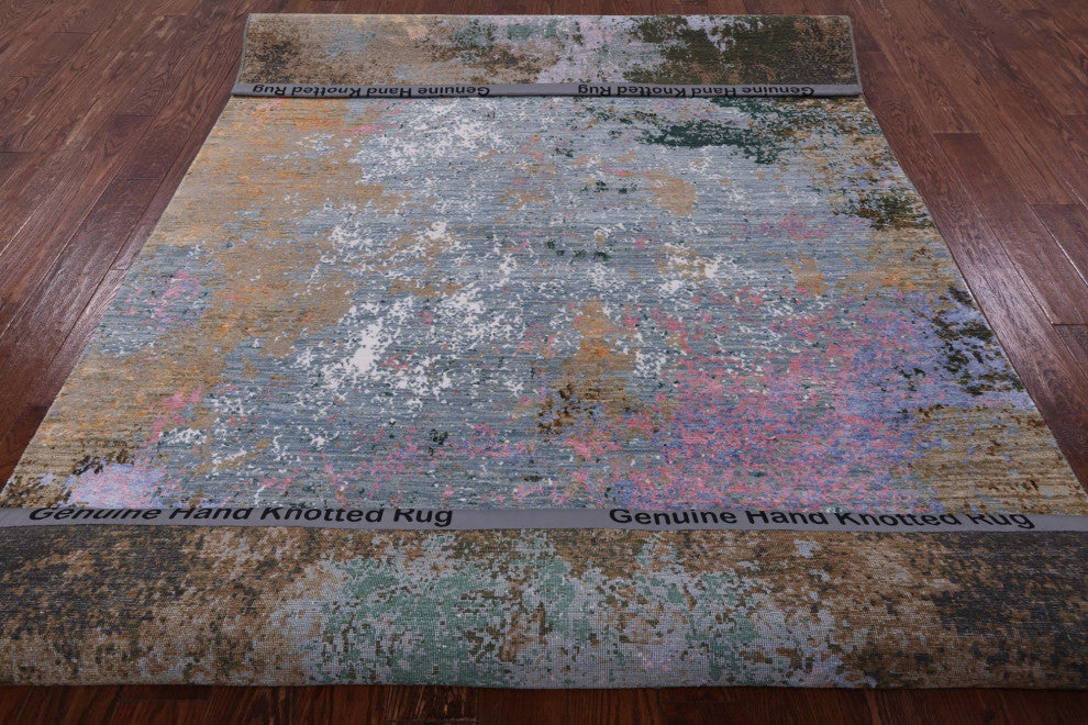 Modern Handmade Wool and Silk Rug 6' 1" X 9' 2" Q7186