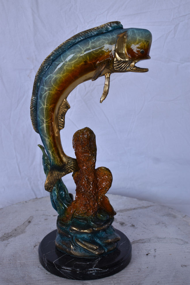 Dorado or Mahi Mahi With Coral Bronze Statue Size: 5"L x 10"W x 19"H