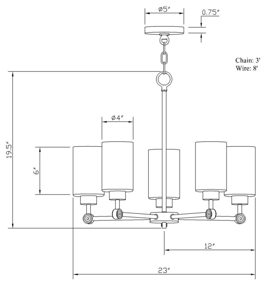 5-Light Clear Glass Chandelier, Black