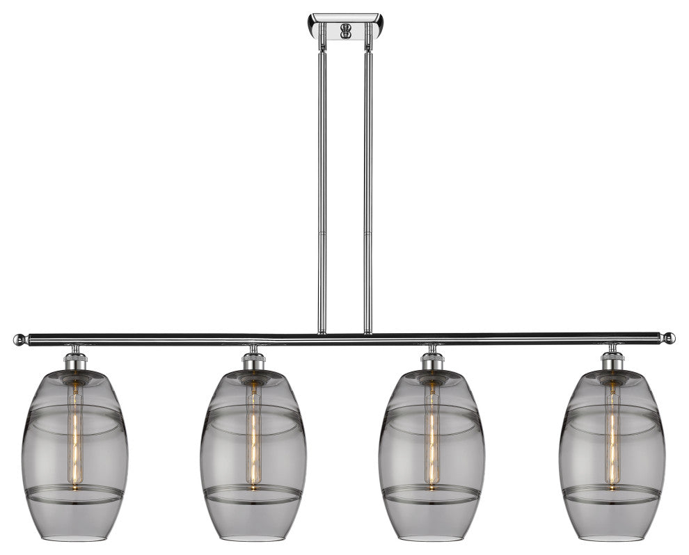 Ballston-Vaz 4-Light 48" Stem Island Light, 8"D Polished Chrome, Light Smoke