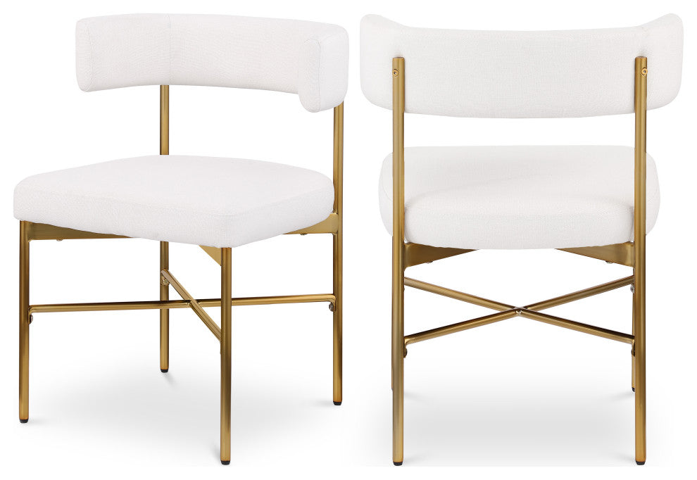 Rivage Durable Linen Textured Fabric Dining Chair, Set of 2, Cream, Brushed Gold Finish