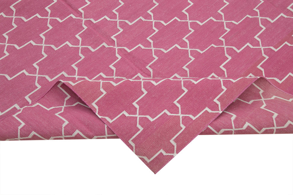 Rug N Carpet - Handmade Wool 8' 1'' x 9' 9'' Geometric Dhurrie Kilim Rug