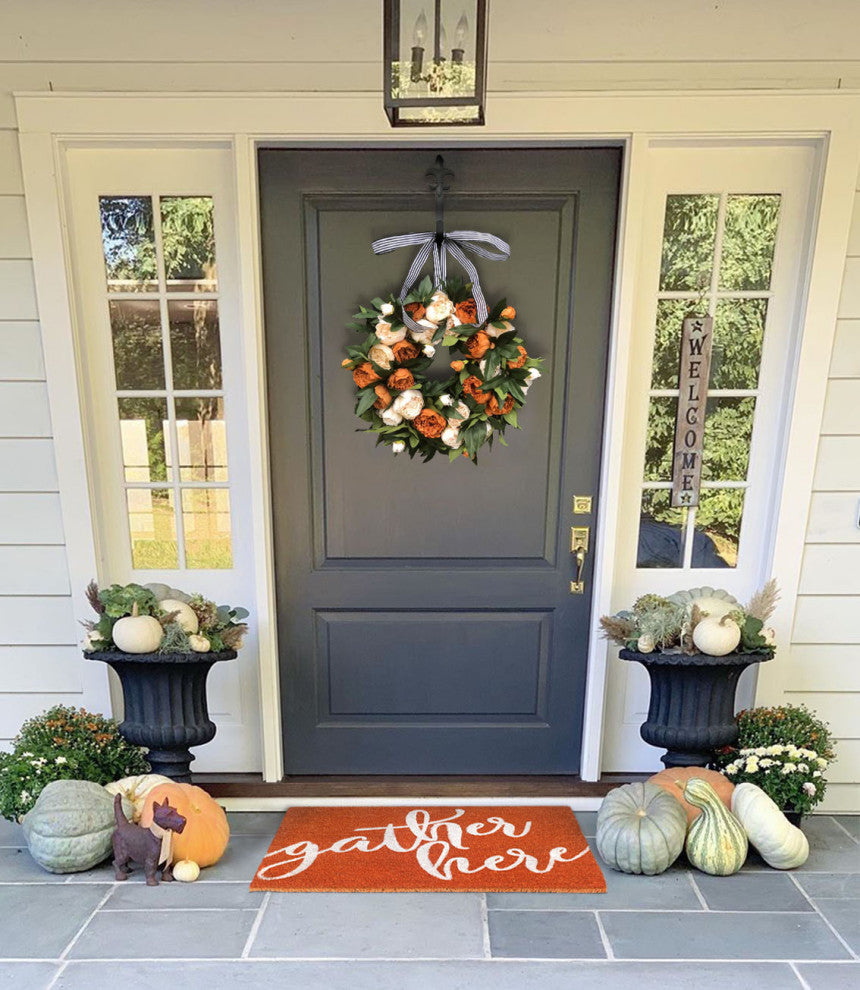 RugSmith White Machine Tufted Gather Here Doormat, 18" x 30"