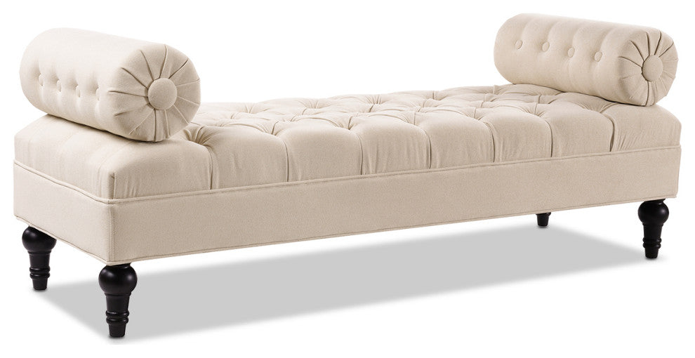 Lewis 60" Tufted Bolster Arm Entryway Bench, Sky Neutral Beige Polyester