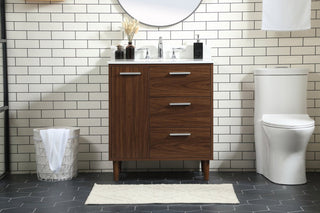Elegant VF47030MWT-BS 30"Bathroom Vanity, Walnut With Backsplash