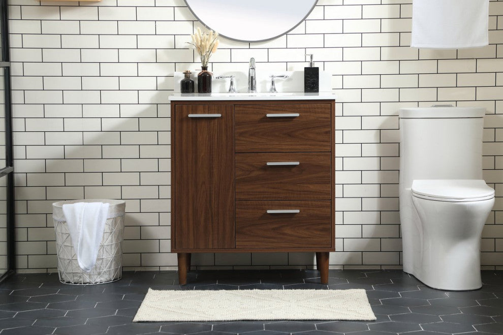 Elegant VF47030MWT-BS 30"Bathroom Vanity, Walnut With Backsplash