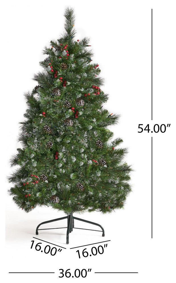 4.5' Mixed Spruce Artificial Christmas Tree, Pre-Lit Multi-Colored