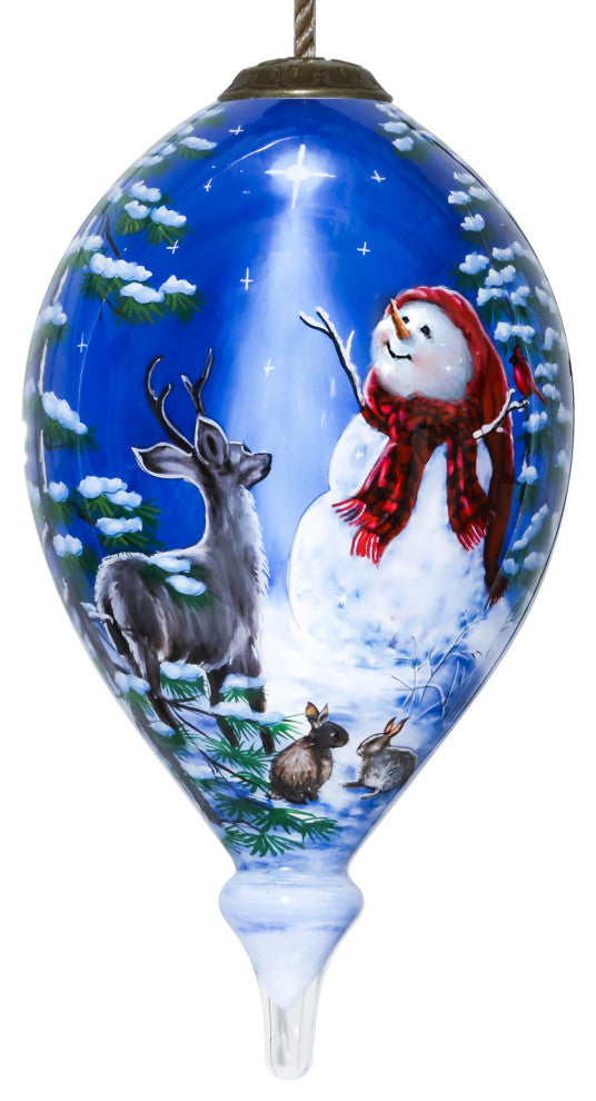 Starry Heaven and Snowman Hand Painted Mouth Blown Glass Ornament