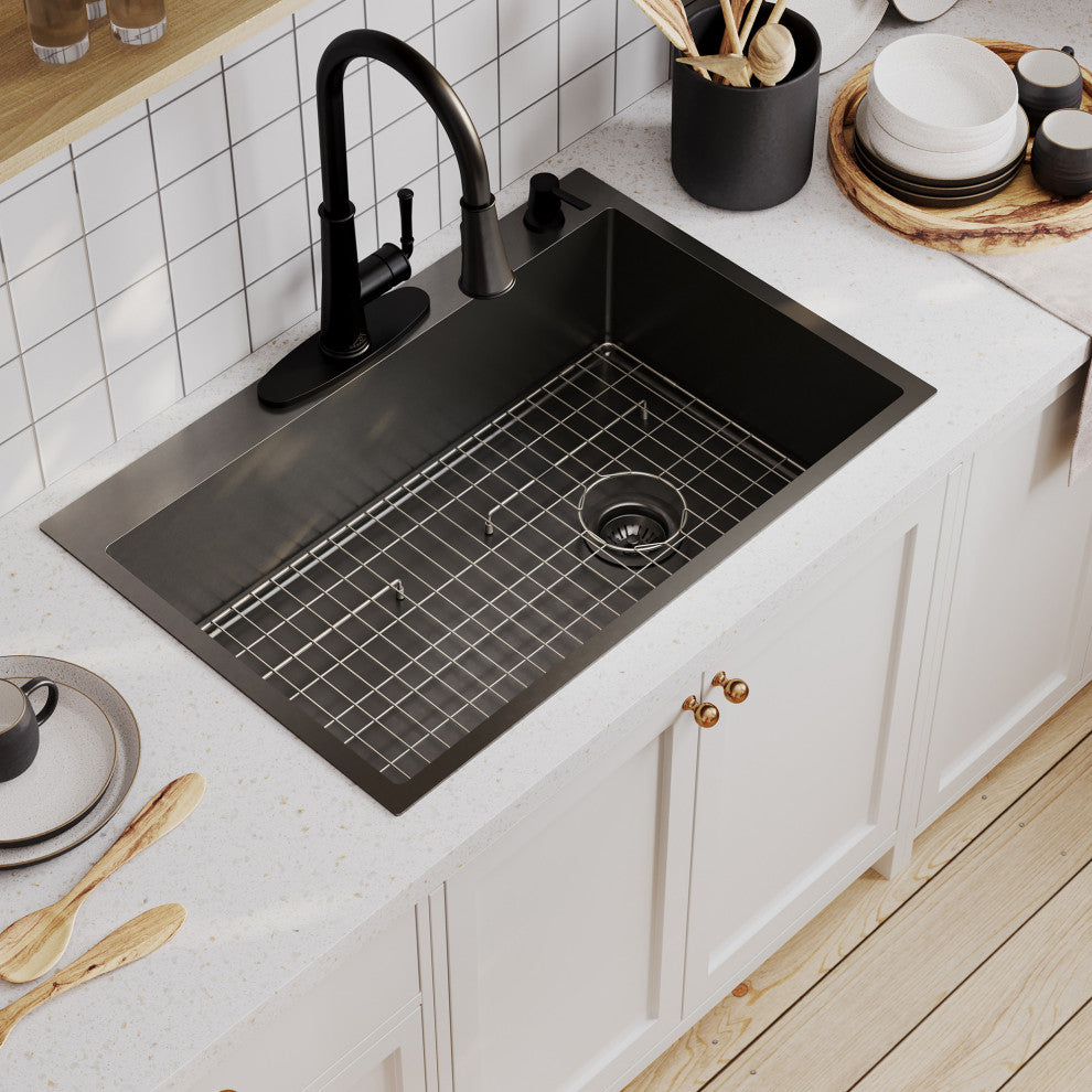 Drop-In Stainless Steel 33-inch 1-Hole Single Bowl Kitchen Sink in Nano PVD