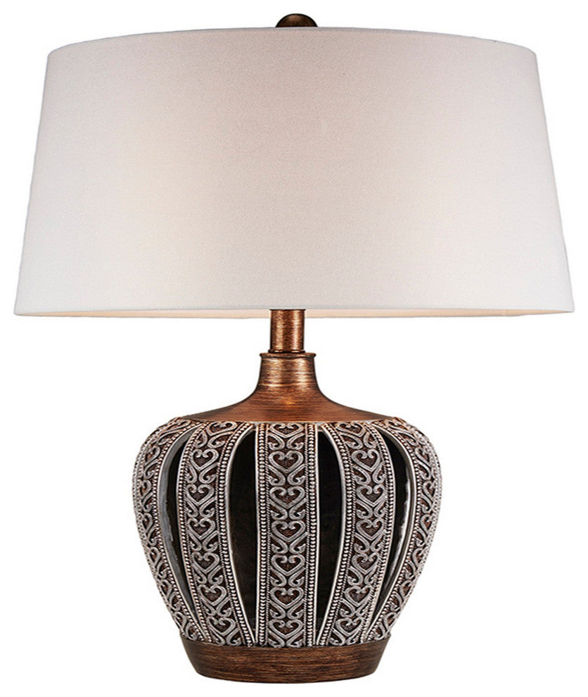 Benzara BM240306 Table Lamp With Curved Paneled Polyresin Base, Bronze