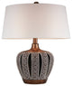 Benzara BM240306 Table Lamp With Curved Paneled Polyresin Base, Bronze
