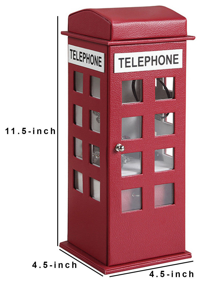 Benzara BM240353 Telephone Booth Jewelry Box With 2 Drawers, Burgundy Red