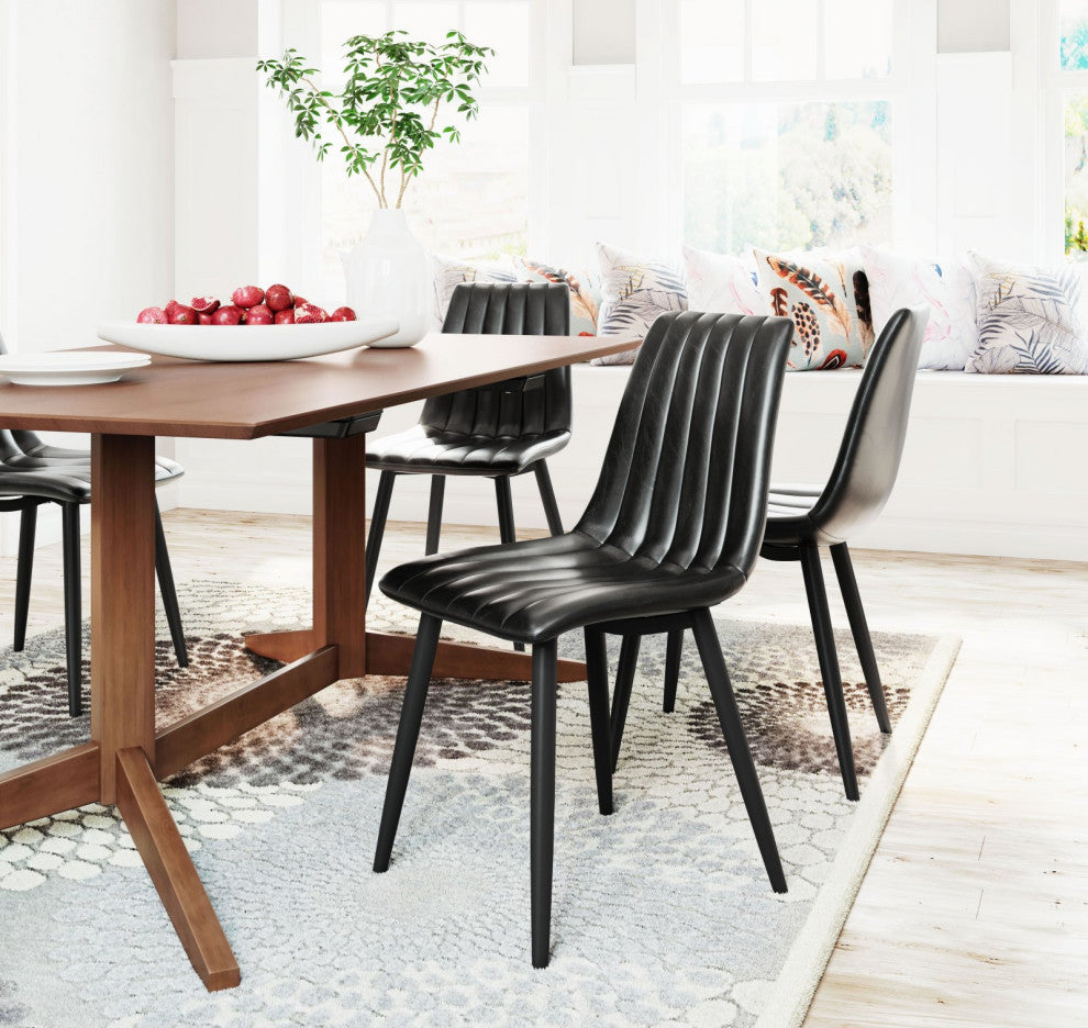 Dining Chair, Set of 2, Faux Vinyl Leather, Steel, Vintage Black, Cafe Bistro