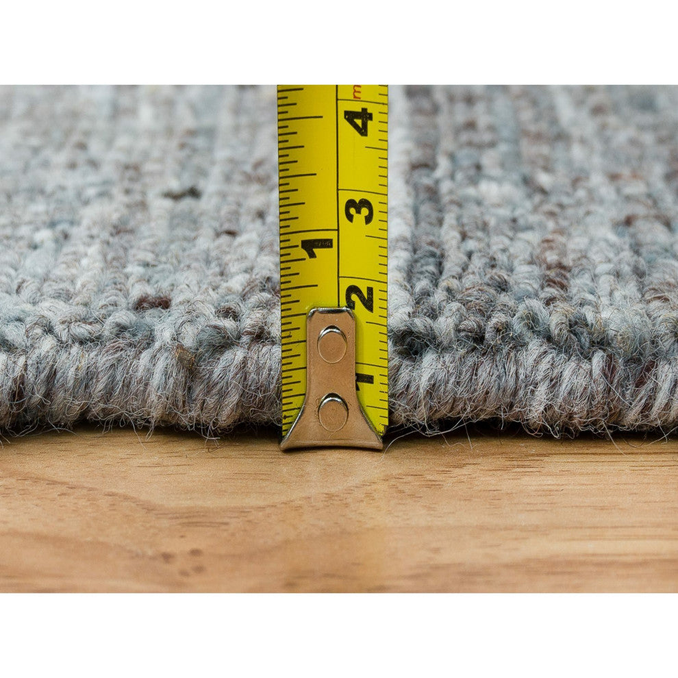 Coin Gray Wool Hand Loomed Modern Striae Design Runner Oriental Rug 2'7"x14'
